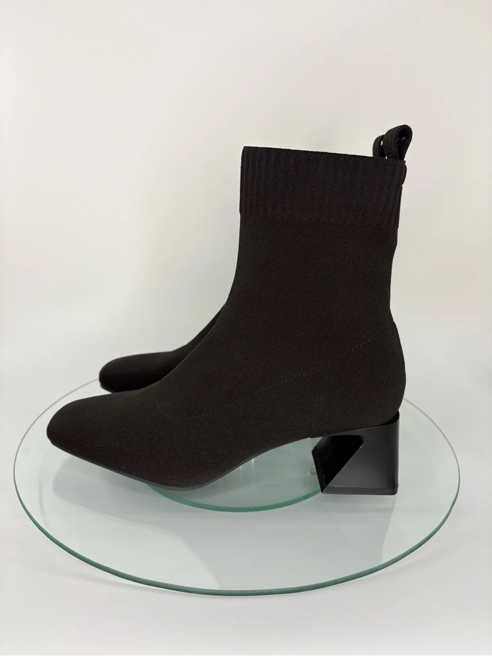 Vivaia Regina Pro Sock Ankle Boots Black Knit Square Toe Block Heel Size 38/7.5